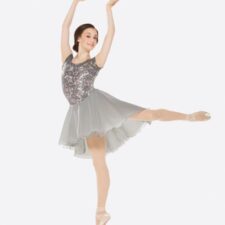 Grey and pale pink sequin skirted leotard
