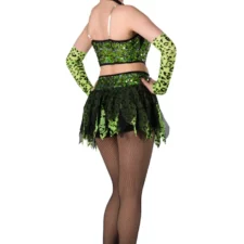 Bright green sequin and black leopard print sequin biketard with over skirt and gloves