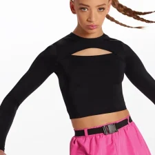 Black long sleeve crop top with high neck
