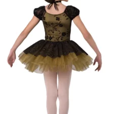 Black and gold sequin skirted leotard with separate tutu skirt