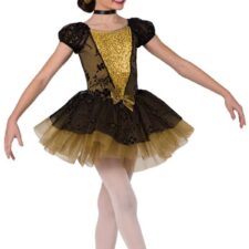 Black and gold sequin skirted leotard with separate tutu skirt