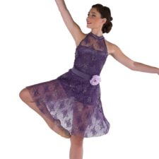 Purple lace and sequin biketard with over skirt