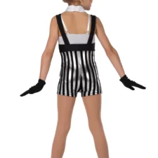 White leotard and silver and black metallic biketard with braces (hat not included)