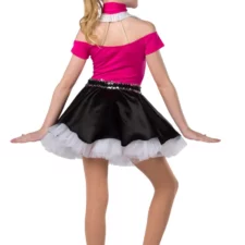 Pink, black and white 50's style leotard and matching satin tutu skirt