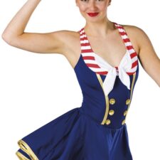 Navy, red and white sailor skirted leotard with metallic gold piping (hat not included)