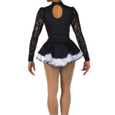 Black and silver leotard with peplum and lace sleeves and fascinator hat