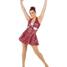 Red and silver sparkle skirted leotard
