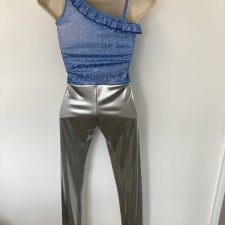 Iridescent blue and silver metallic catsuit with one shoulder