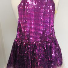 Sequin skirted leotard with white marabou trim