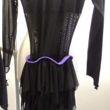 Black catsuit with purple trim, detachable skirt and scrunchie - Bespoke measurement costumes