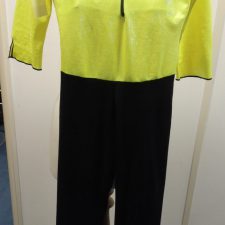 Neon 'wet look' yellow zip up bodice with black lycra trousers all-in-one - Bespoke measurement costumes