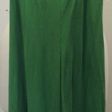 Green halter dress with middle cutout, gold sequin trim and fringe hem