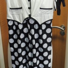 Black and white polka dot all-in-one with waistcoat style bodice, gloves, headband and scrunchie - Bespoke measurement costumes