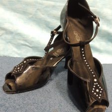 Black patent ballroom shoes with sequin design