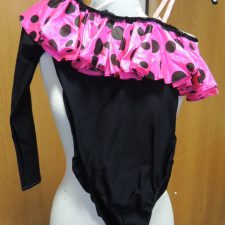 Black and pink spotty ruffle one sleeve leotard