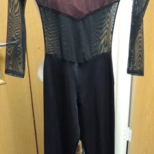 Sheer Black long sleeve all-in-one with attached red bra top - Bespoke measurement costumes