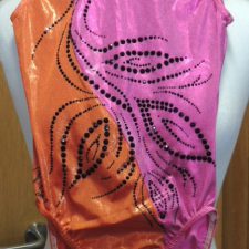 Pink and orange metallic leotard with black beading