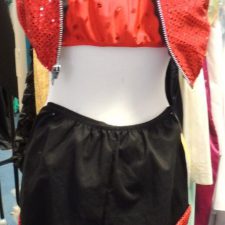 Red sparkle hooded sleeveless jacket, crop top and black trousers - Bespoke measurement costumes