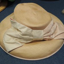 Tan hat with fabric bow