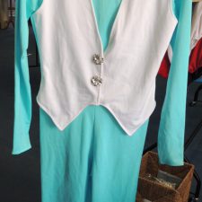 Aqua and white waistcoat style cropped catsuit - Bespoke measurement costumes