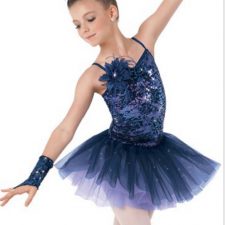 Purple and navy tutu with gloves and flower hair accessory