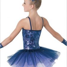 Purple and navy tutu with gloves and flower hair accessory