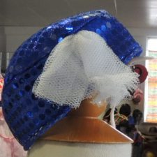 Blue sequin hat with white net detail