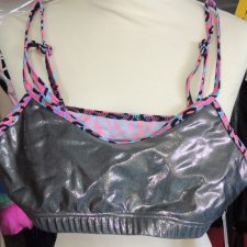 Grey metallic bra top with pink leopard detail