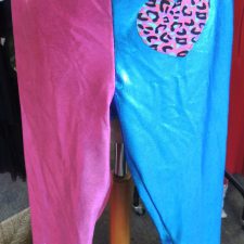 Blue and pink metallic capri leggings with leopard print detail