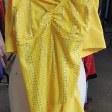Yellow and silver top with ruffle hem and bikeshorts