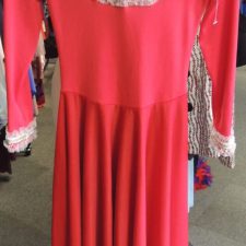 Red lycra dress with white and gold lace trim