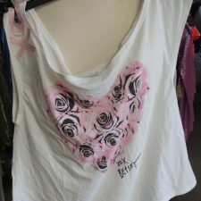 White dance top with heart and roses design