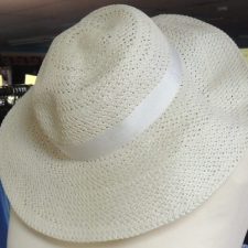 Stiff white straw hat