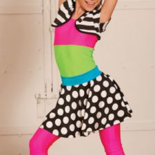 Neon and stripe capri catsuit with skirt and jacket