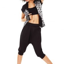 Black and silver crop top, over jacket and cropped trousers