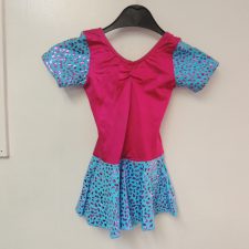 Pink and turquoise skirted leotard