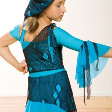 Turquoise and black net skirted leotard, leg covers and hat