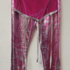 Pink and silver 70's costume with velvet halter top and metallic leggings