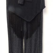 Black sparkle halter top and trousers with fringe