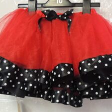 Red tutu skirt with black and white polka dots