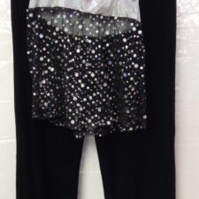Black and silver velvet and mesh crop top and trousers