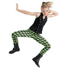 Neon green and black plaid catsuit and jacket