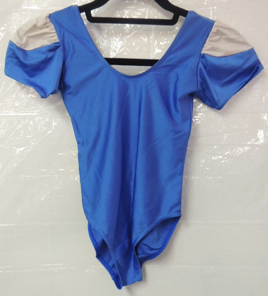 Royal Blue and white puff sleeve lycra leotard - Suite 109
