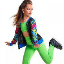 Neon green crop top, leggings and jacket