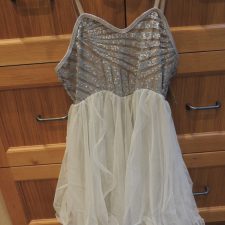 Silver and cream sequin and chiffon skirted leotard