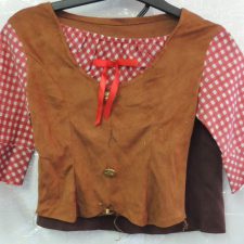 Brown and red western outfit with faux suede lace up top and skirt