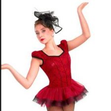 Red and black lace skirted leotard