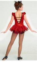 Red and black lace skirted leotard