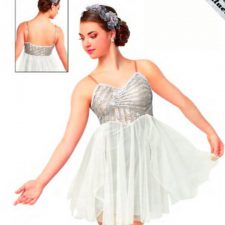 Silver and cream sequin and chiffon skirted leotard