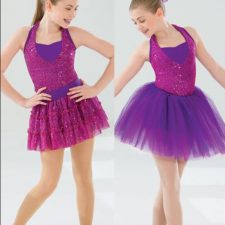 Pink and purple sequin leotard and ruffle or tutu skirt